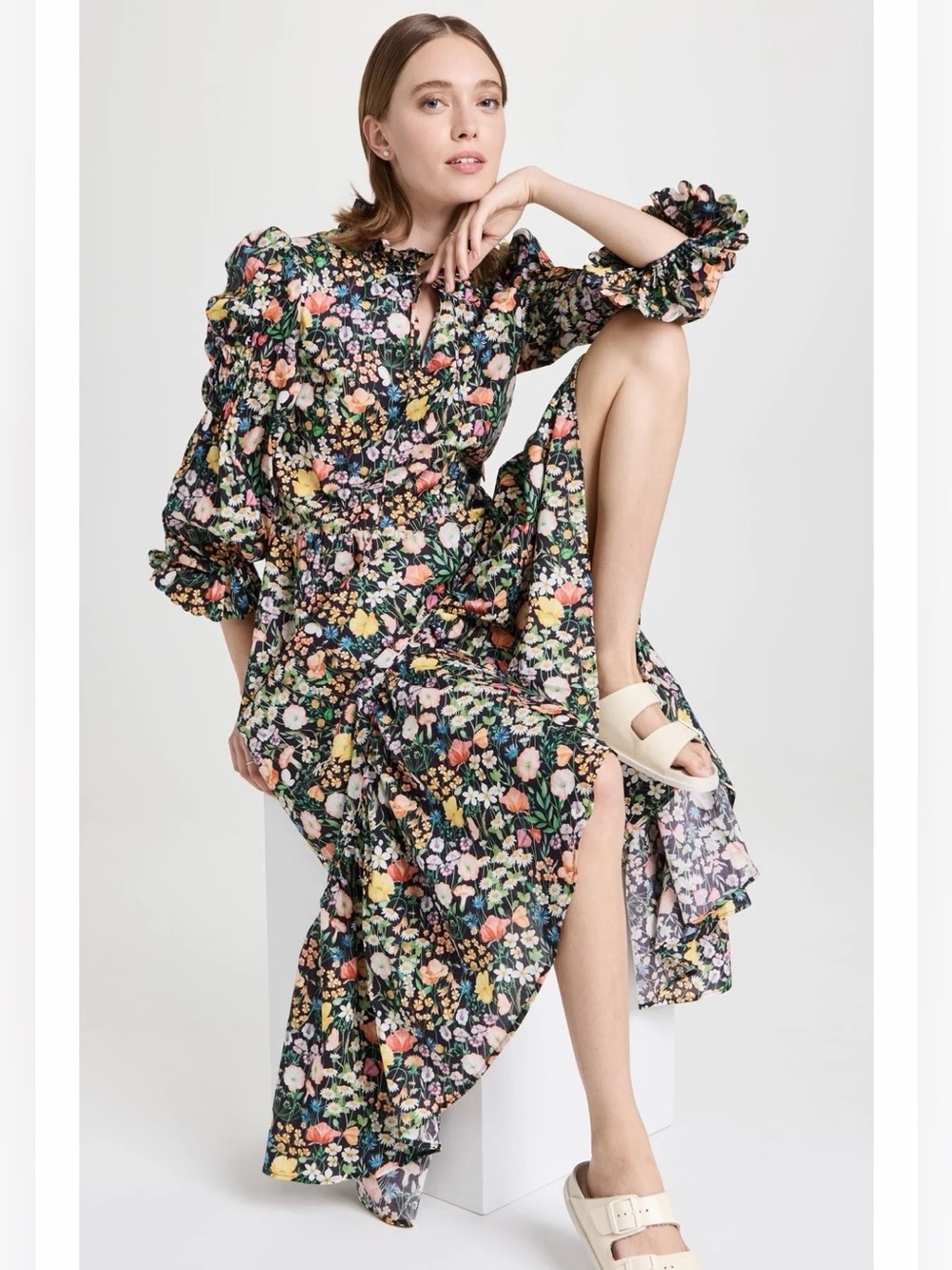 Horror Vacui fall floral maxi dress sz M